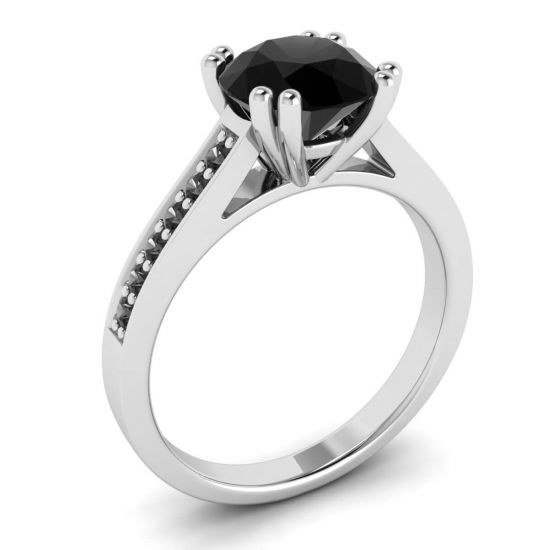 Diamante negro redondo con anillo de oro blanco 18 pavé negro,  Ampliar imagen 4
