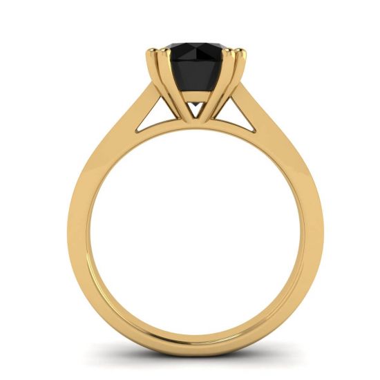 Diamante negro redondo con anillo de oro amarillo de 18 quilates con pavé negro, More Image 0
