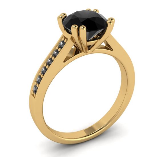 Diamante negro redondo con anillo de oro amarillo de 18 quilates con pavé negro,  Ampliar imagen 4