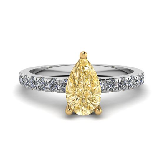 Diamante amarillo pera de 0,5 ct con anillo de pavé lateral, Ampliar imagen 1