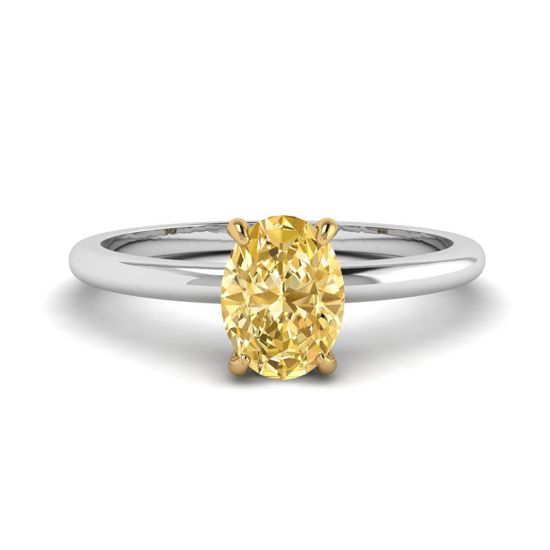 Anillo solitario ovalado con diamantes amarillos, Ampliar imagen 1