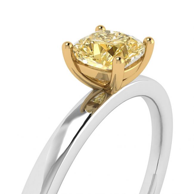 Anillo solitario de diamante amarillo de talla cojín - Photo 1