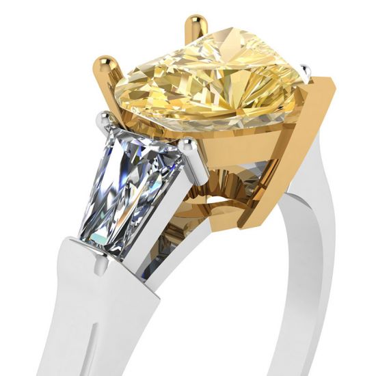 Anillo de 1 quilate de diamantes amarillos en forma de corazón con baguettes blancas,  Ampliar imagen 2