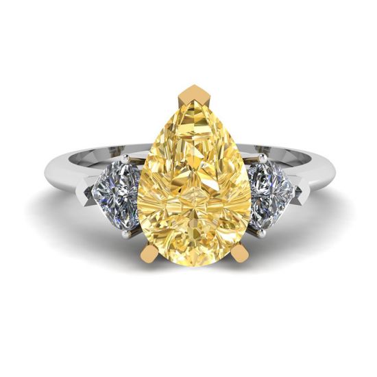Anillo de 1 quilate de diamante amarillo pera con 2 corazones, Image 1