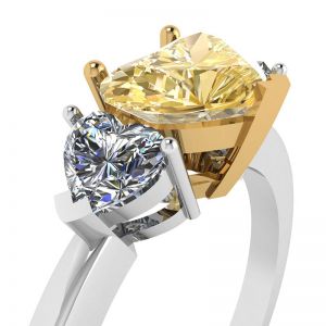 Diamante de corazón amarillo de 1 quilate con anillo de 2 corazones laterales - Photo 1