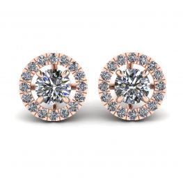 Aretes con halo de diamantes redondos en oro rosado de 18 k