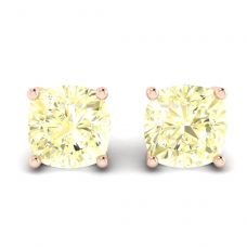 Aretes de diamantes amarillos de talla cojín en oro rosado de 18 quilates