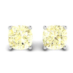 Aretes de diamantes amarillos de talla cojín en oro blanco de 18 k