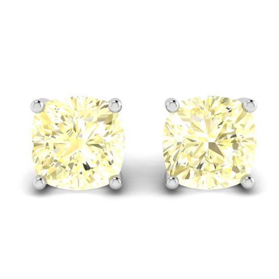 Aretes de diamantes amarillos de talla cojín en oro blanco de 18 k, Image 1