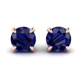 Pendientes de botón con zafiro azul clásico en oro rosa