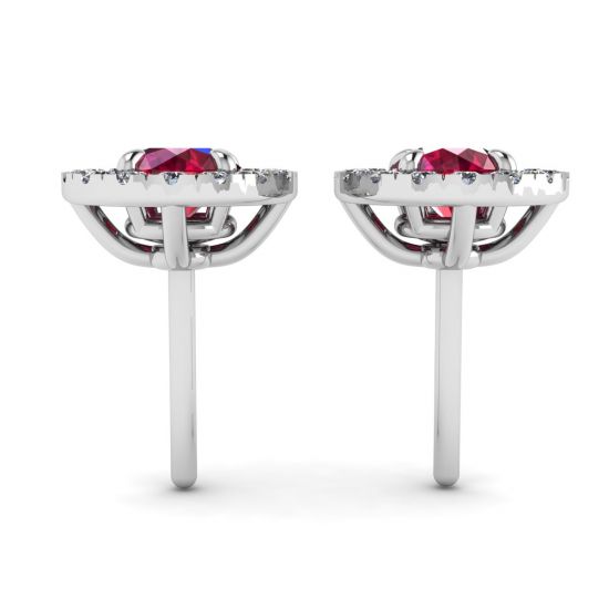 Aretes de rubí con cubierta removible de halo de diamantes, More Image 0