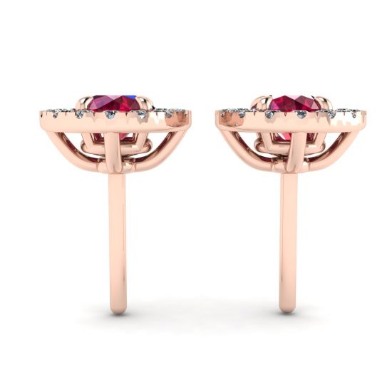 Aretes de rubí con cubierta removible de halo de diamantes en oro rosado, More Image 0