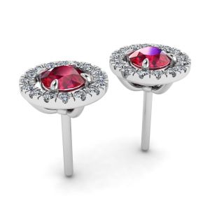 Aretes de rubí con cubierta removible de halo de diamantes - Photo 2