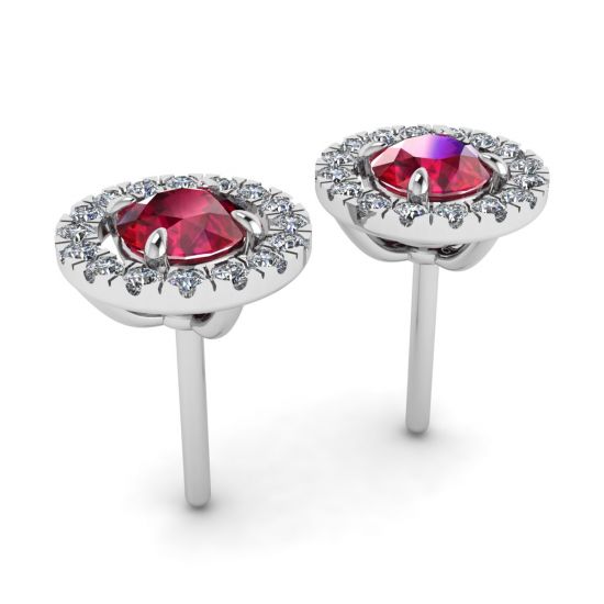 Aretes de rubí con cubierta removible de halo de diamantes,  Ampliar imagen 3