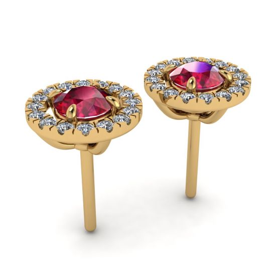Aretes de rubí con halo de diamantes desmontable en oro amarillo, More Image 1