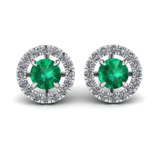 Aretes de esmeralda con cubierta de halo de diamantes desmontable, Ampliar imagen 1