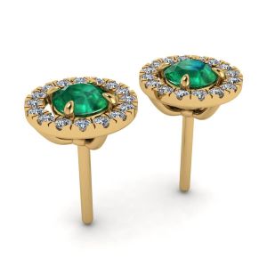 Aretes de esmeralda con halo de diamantes desmontable en oro amarillo - Photo 2