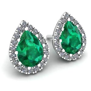 Aretes de esmeralda en forma de pera con halo de diamantes - Photo 1