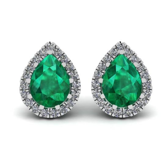 Aretes de esmeralda en forma de pera con halo de diamantes, Image 1