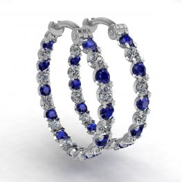 Pendientes de aro con diamantes y zafiros en oro blanco