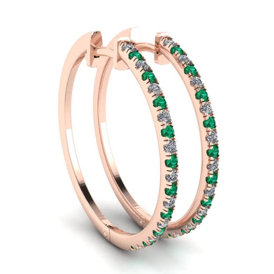 Aretes de Diamantes y Esmeraldas en Oro Rosa, Ampliar imagen 1