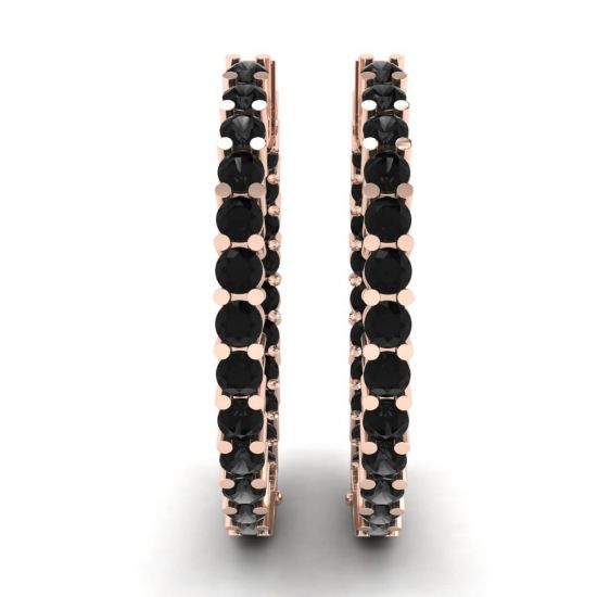 Pendientes de aro con diamantes negros en oro rosa, More Image 1