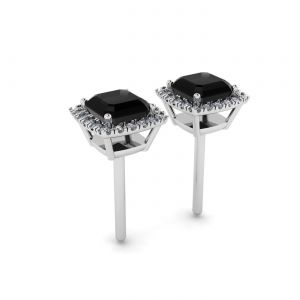 Aretes de botón con diamantes negros de talla princesa de 4 mm Halo - Photo 2