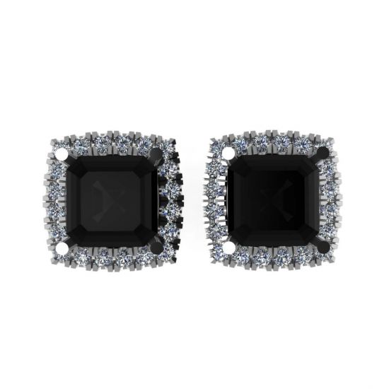 Aretes de botón con diamantes negros de talla princesa de 4 mm Halo, Image 1