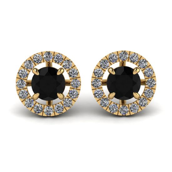 Aretes de diamantes negros de 5 mm con cubiertas de halo desmontables en oro amarillo, Ampliar imagen 1