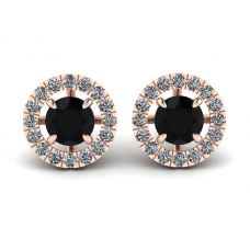 Pendientes de tuerca de diamante negro de 5 mm con cubiertas de halo desmontables en oro rosa
