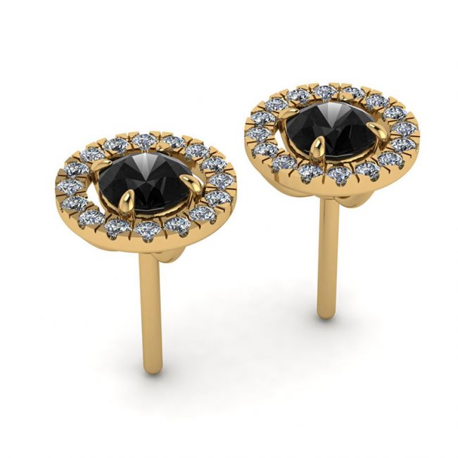 Aretes de diamantes negros de 5 mm con cubiertas de halo desmontables en oro amarillo - Photo 2