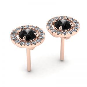 Pendientes de tuerca de diamante negro de 5 mm con cubiertas de halo desmontables en oro rosa - Photo 2