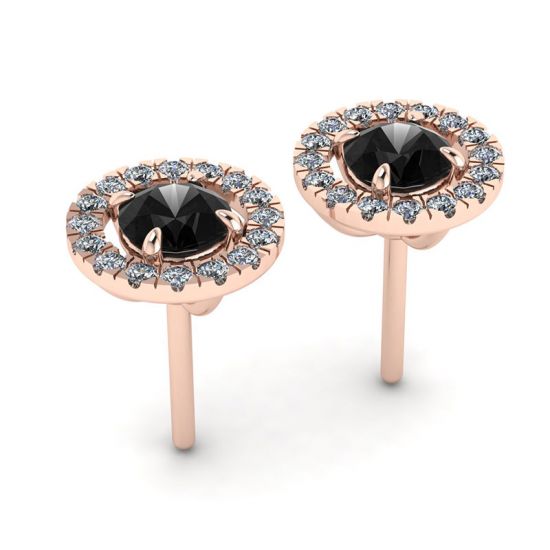 Pendientes de tuerca de diamante negro de 5 mm con cubiertas de halo desmontables en oro rosa,  Ampliar imagen 3