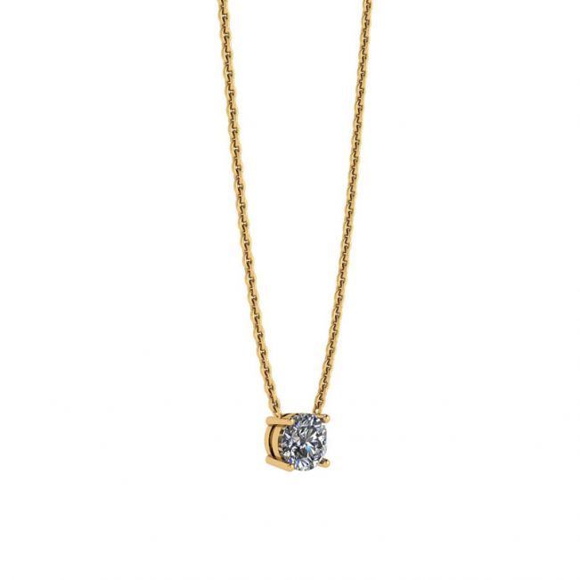 Collar clásico de diamantes solitarios en cadena fina de oro amarillo - Photo 1