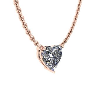 Collar con solitario de diamantes y corazón en cadena fina en oro rosa - Photo 1