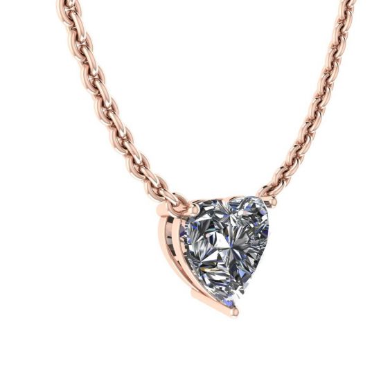Collar con solitario de diamantes y corazón en cadena fina en oro rosa,  Ampliar imagen 2