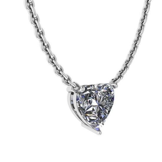 Collar Solitario Corazón Diamante en Cadena Fina Oro Blanco,  Ampliar imagen 2