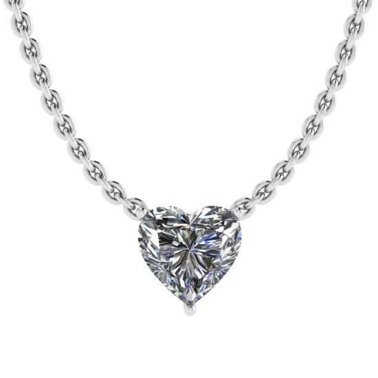 Collar Solitario Corazón Diamante en Cadena Fina Oro Blanco, Image 1
