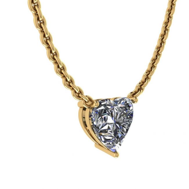 Collar Solitario Corazón Diamante en Cadena Fina Oro Amarillo - Photo 1