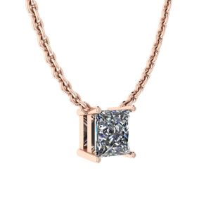 Collar con solitario de diamante princesa en cadena fina en oro rosa - Photo 1