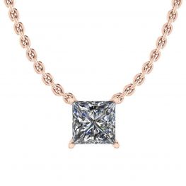 Collar con solitario de diamante princesa en cadena fina en oro rosa