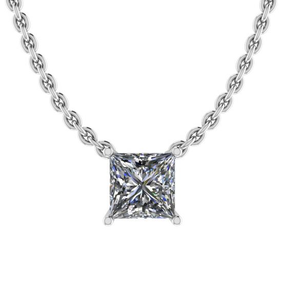 Collar Princesa Diamante Solitario en Cadena Fina Oro Blanco, Image 1