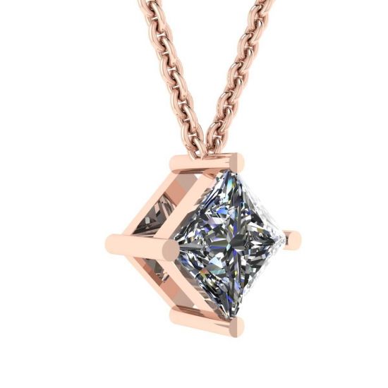 Collar con solitario de diamante de talla princesa con rombos en oro rosa,  Ampliar imagen 2
