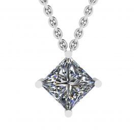 Collar Solitario Rombo Diamante Talla Princesa Oro Blanco