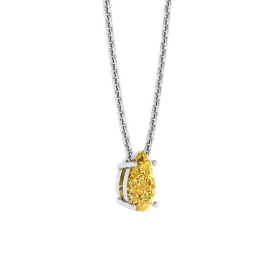 Collar de cadena con diamantes amarillos en forma de pera en oro blanco,  Ampliar imagen 2