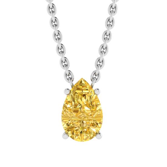 Collar de cadena con diamantes amarillos en forma de pera en oro blanco, Image 1