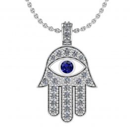 Colgante Hamsa con Diamantes y Zafiros Oro blanco