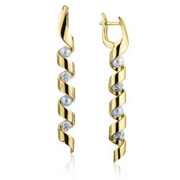 Pendientes Largos con Perlas de Mar y Diamantes Oro Amarillo - Colección Ruban