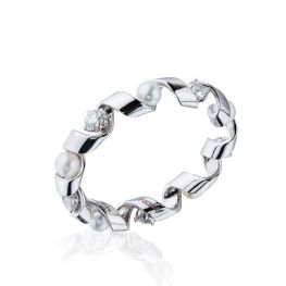 Anillo con Diamantes y Perlas de Mar - Colección Ruban