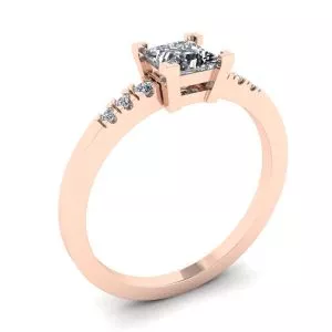 Anillo de diamantes de talla princesa con 3 diamantes laterales pequeños en oro rosa - Photo 3